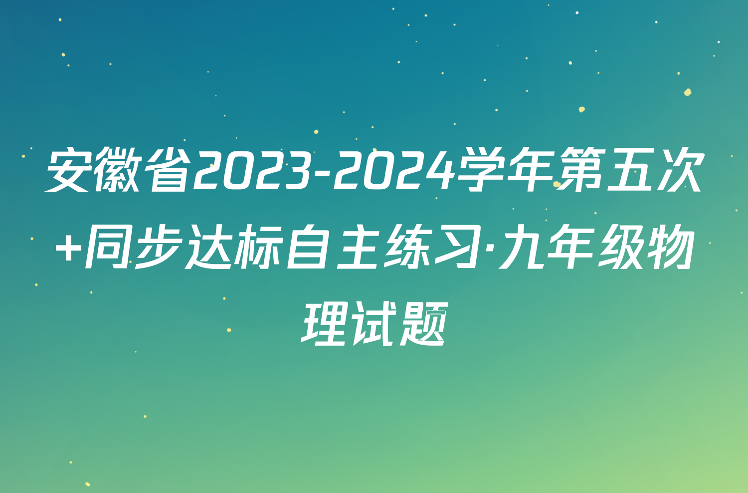 安徽省2023-2024学年第五次 同步达标自主练习·九年级物理试题