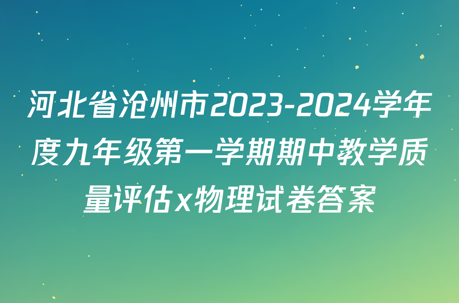 河北省沧州市2023-2024学年度九年级第一学期期中教学质量评估x物理试卷答案