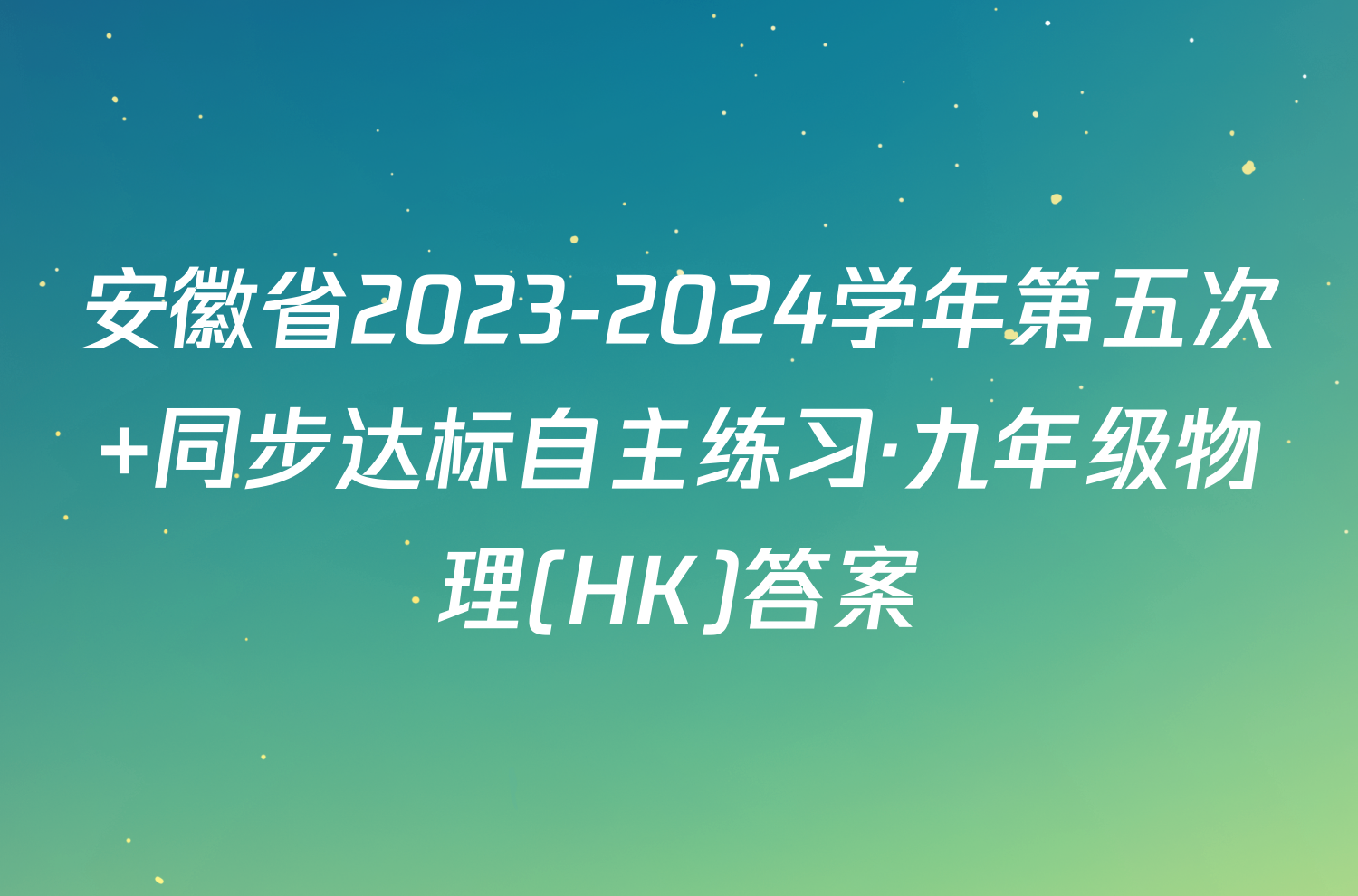 安徽省2023-2024学年第五次 同步达标自主练习·九年级物理(HK)答案