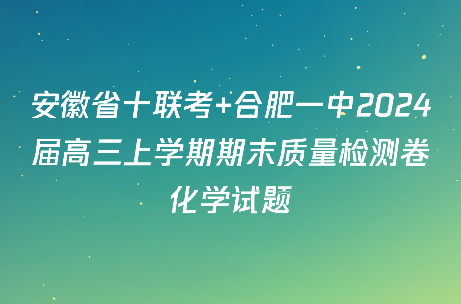 安徽省十联考 合肥一中2024届高三上学期期末质量检测卷化学试题