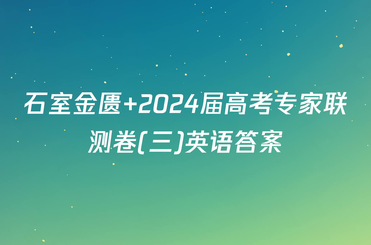 石室金匮 2024届高考专家联测卷(三)英语答案