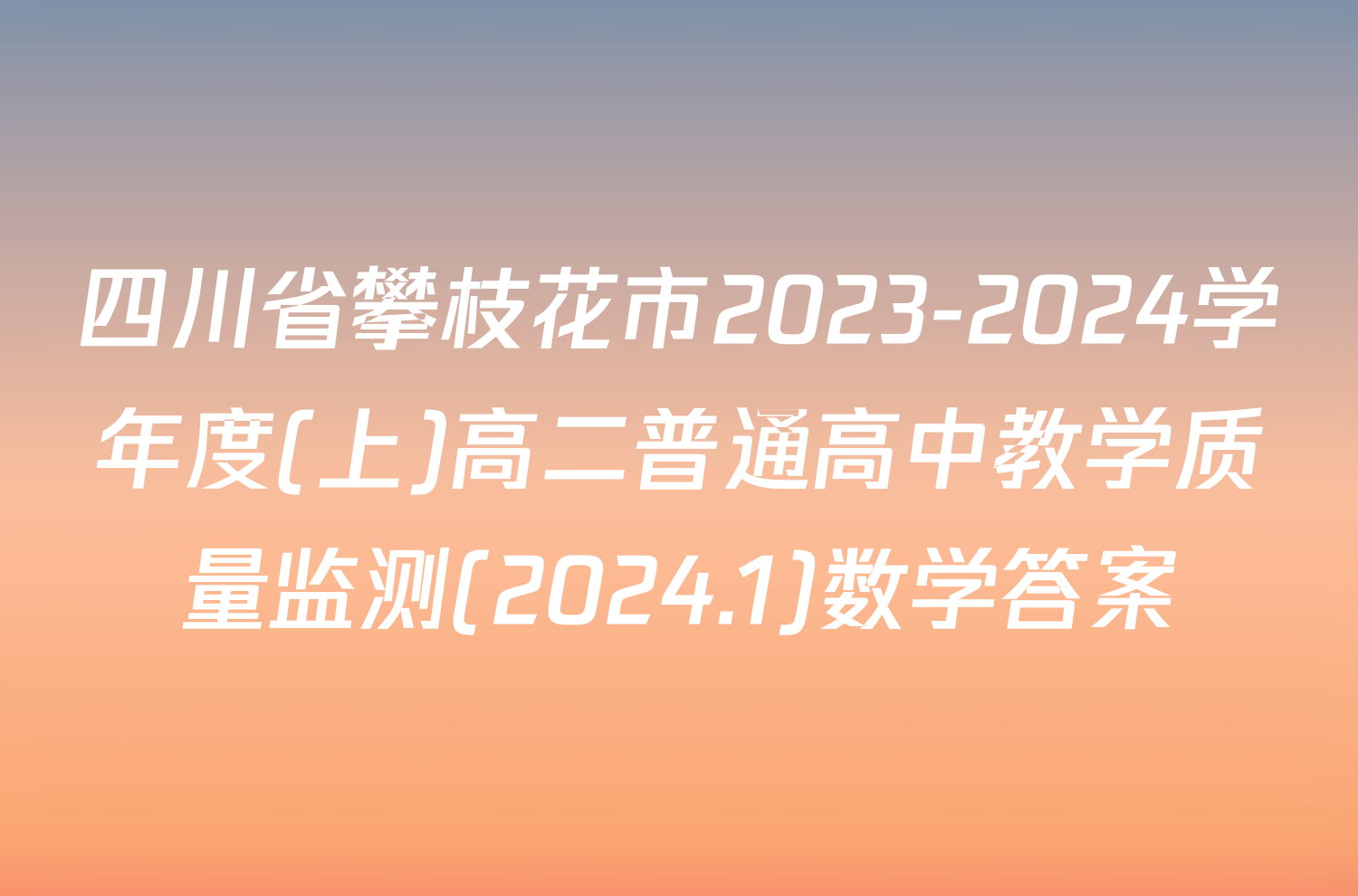 四川省攀枝花市2023-2024学年度(上)高二普通高中教学质量监测(2024.1)数学答案