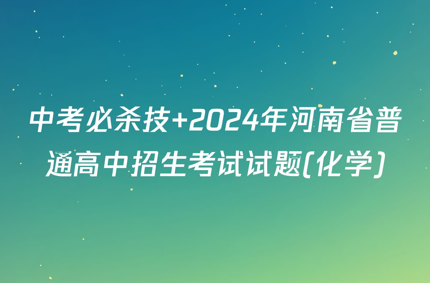 中考必杀技 2024年河南省普通高中招生考试试题(化学)