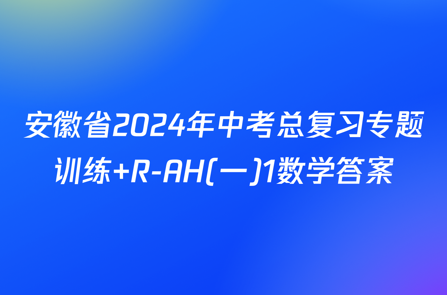 安徽省2024年中考总复习专题训练 R-AH(一)1数学答案