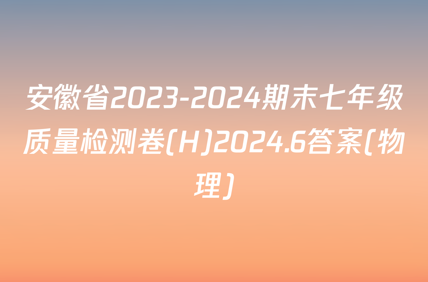 安徽省2023-2024期末七年级质量检测卷(H)2024.6答案(物理)