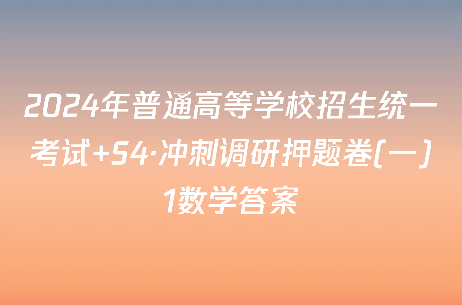 2024年普通高等学校招生统一考试 S4·冲刺调研押题卷(一)1数学答案