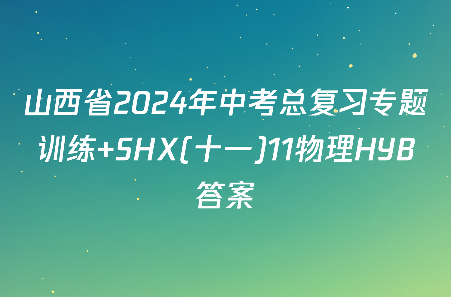 山西省2024年中考总复习专题训练 SHX(十一)11物理HYB答案