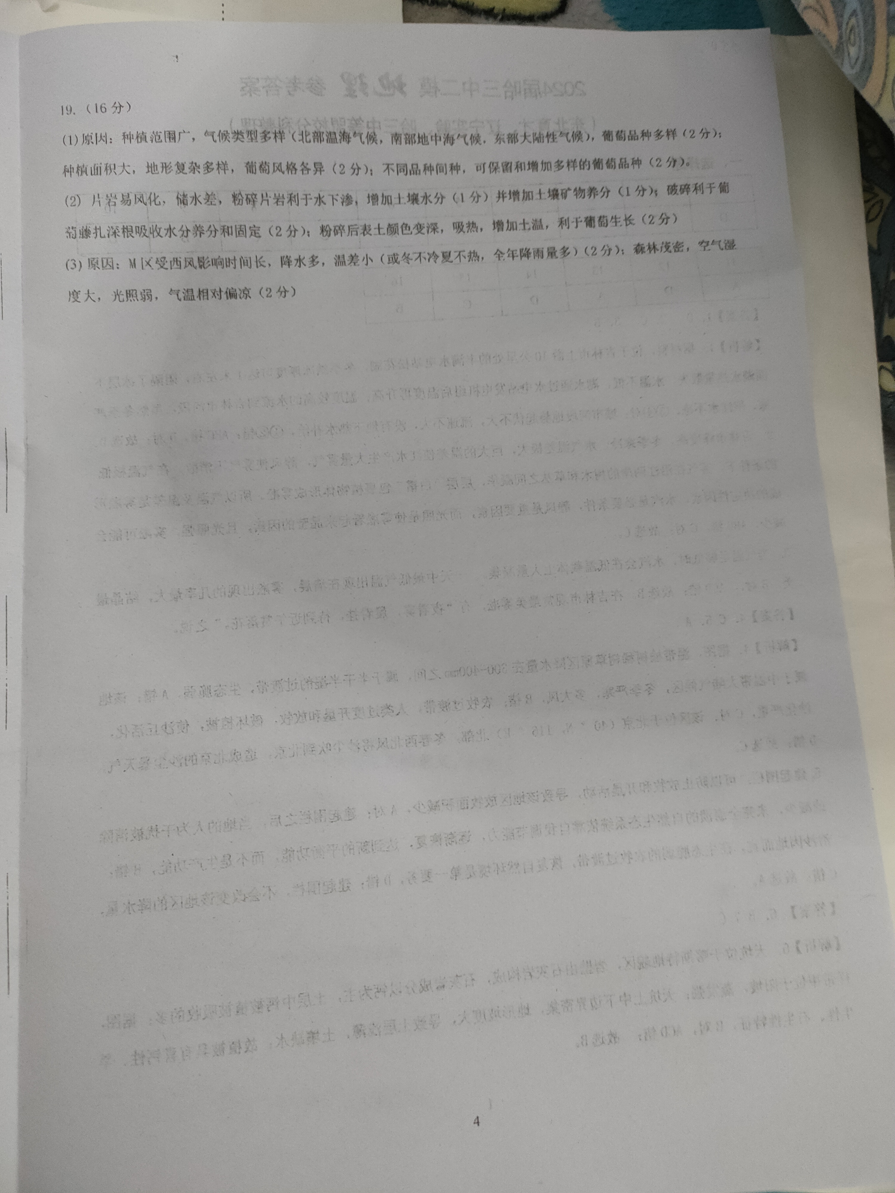 京师测评教育研究中心 2024安徽省高三质量联合检测试卷各科试卷答案答案(地理)