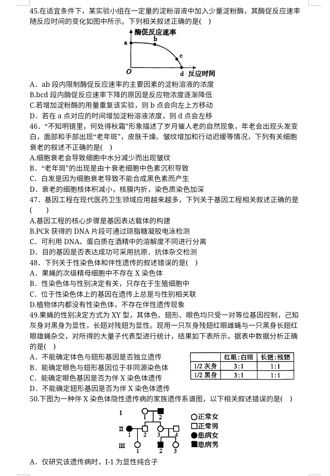 全国100所名校最新高考冲刺卷样卷一2023生物