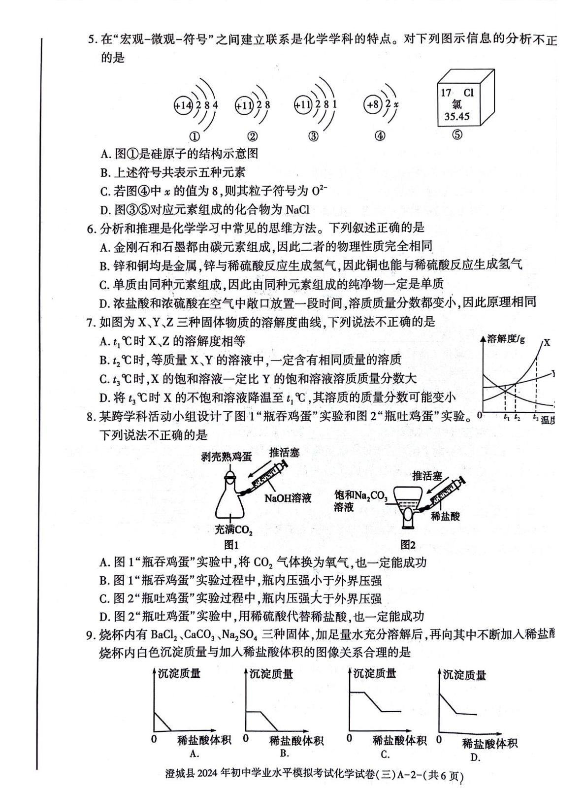 2024年陕西省初中学业水平考试信息卷(B)试题(化学)