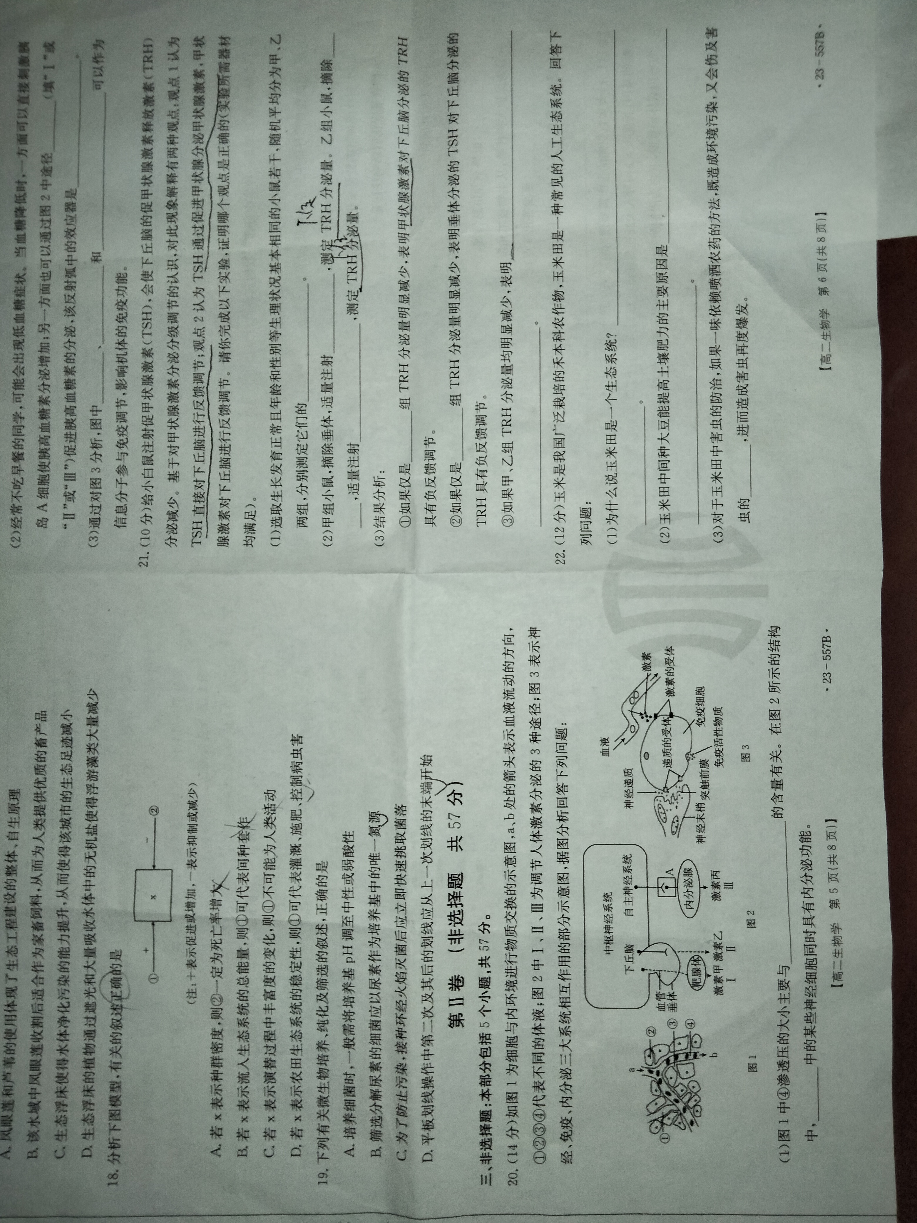 2024届杭州一模高三10月联考生物试卷答案