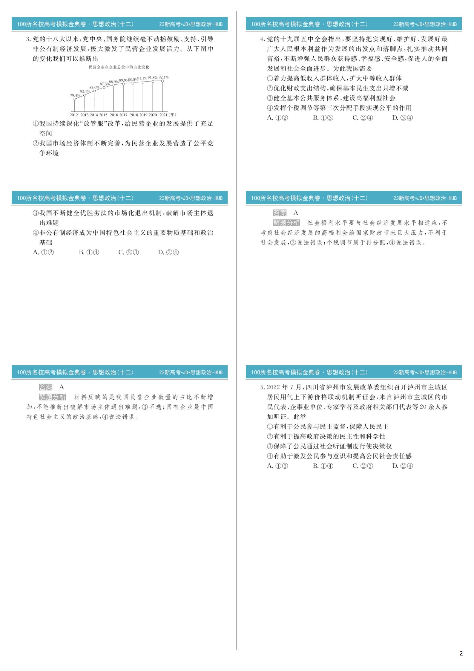 2023-2024衡水金卷先享题 高三一轮复习单元检测卷(辽宁专版)/思想政治(1-21)答案