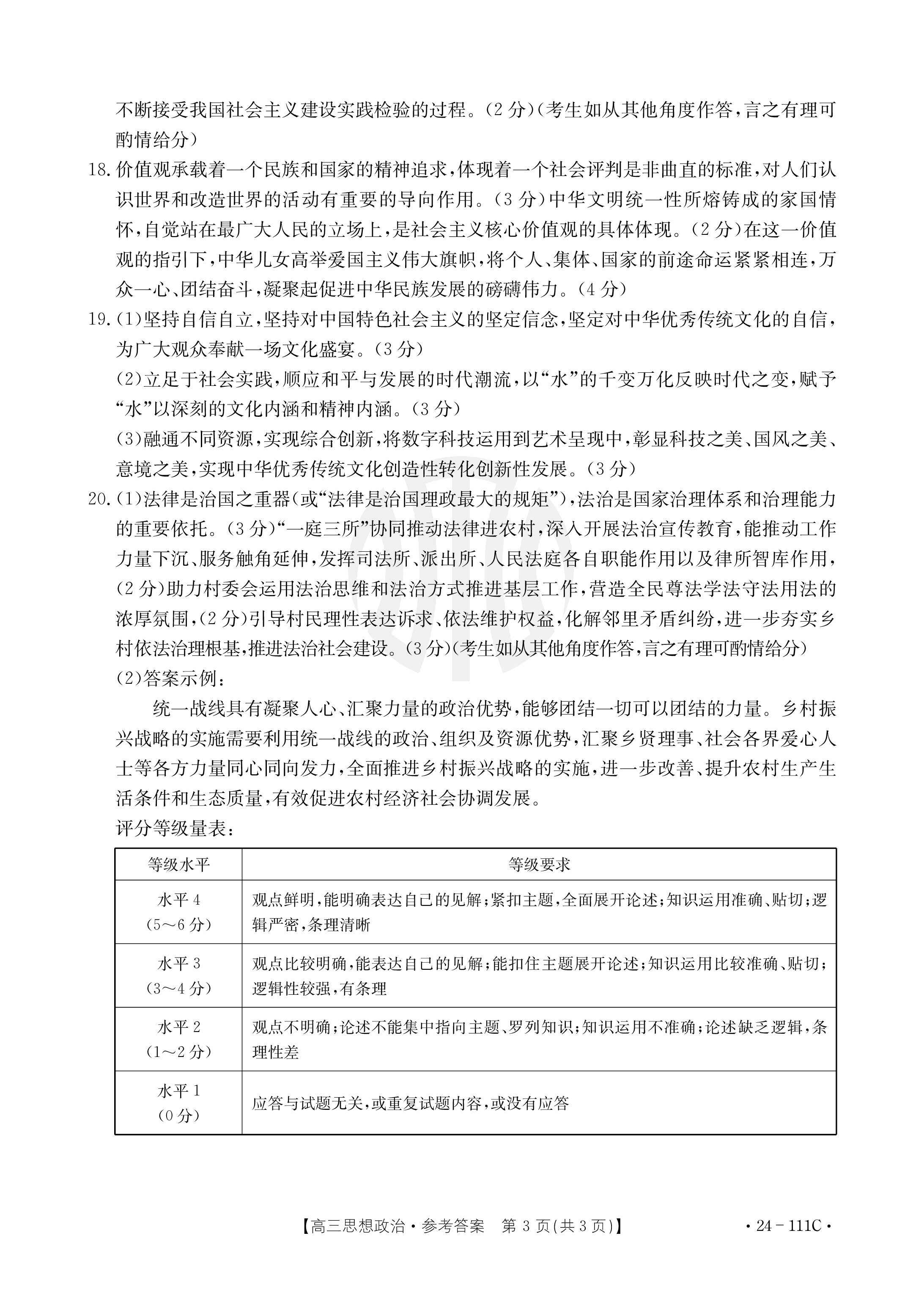 2023-2024衡水金卷先享题 高三一轮复习单元检测卷(辽宁专版)/思想政治(1-21)答案